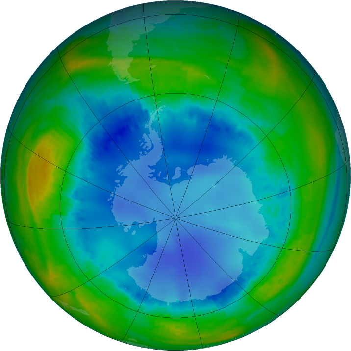 Antarctic ozone map for 03 August 2001